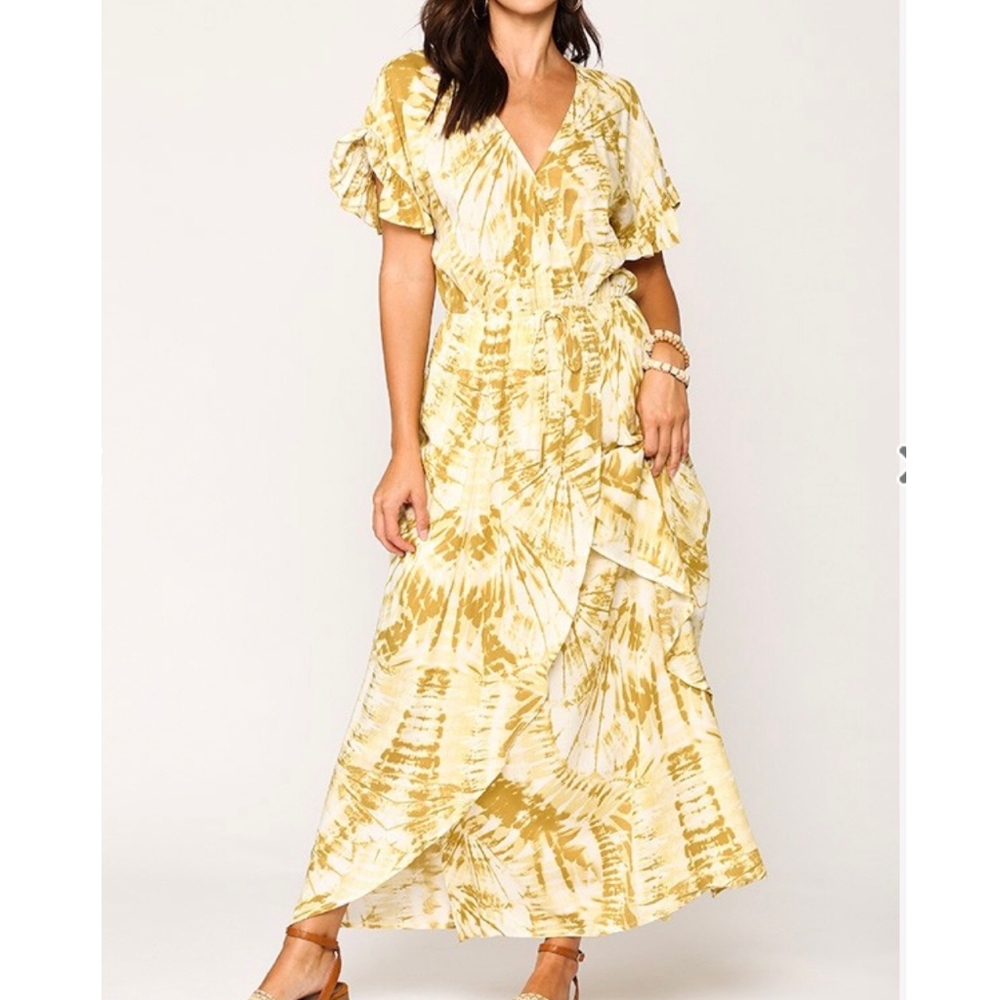 GIGIO Boho Chic Golden Honey Color Tie-Dye Maxi Dress - Picture 5 of 7